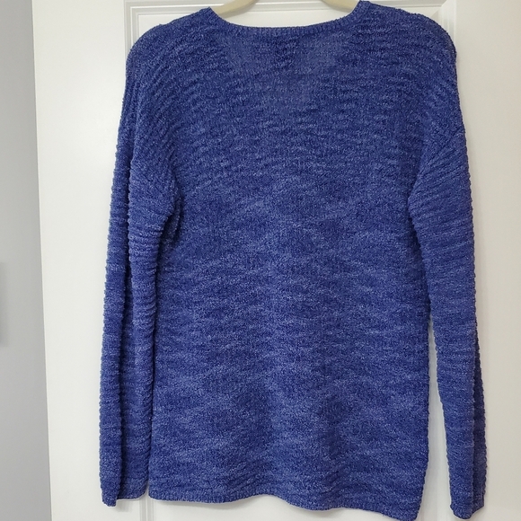 Calvin Klein Jeans Sweater Boucle Blue V-neck Pullover Textured Knit Top Medium - Picture 3 of 6
